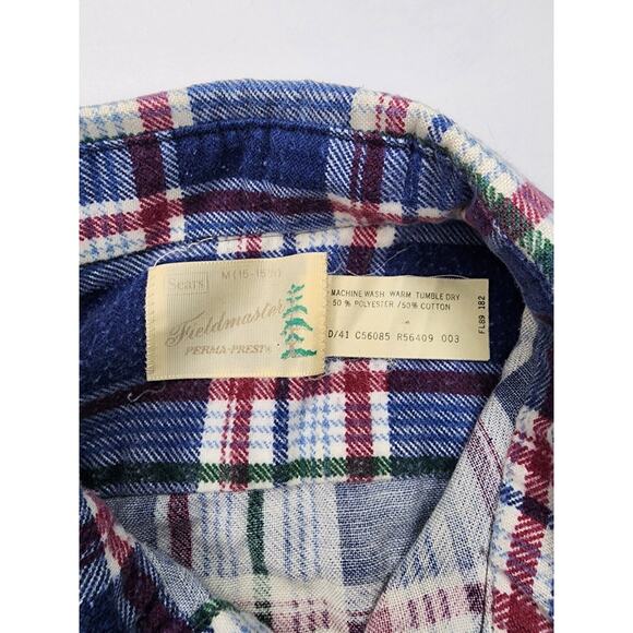 Vintage Fieldmaster Perma Prest Mens Flannel Shirt Size M Red White Black Plaid - Picture 3 of 5